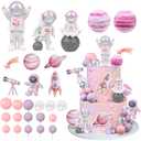 27 PCS Pink Space Cake Toppers Astronaut Figurines Outer Space Astronaut Planet and Rocket DIY Cake Topper for Birthday Party Baby Shower Supplies