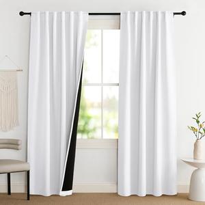 NICETOWN 100% Blackout Window Curtain Panels, Cold and Full Light Blocking Drapes with Black Liner for Nursery, 84 Inches Drop Thermal Insulated Draperies (Pure White, 2 Pieces, 52 inches Wide)