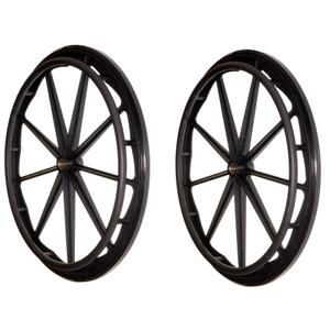 Flat Free Rear Wheels for Wheelchair for 22-24 Inch Wheelchairs, Wheelchair Wheels Replacement With Bearings and Handrim, Solid Black tires (Set of 2)
