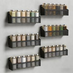 6 Spice Rack Wall Mount Pantry Organizer for Cabinet Over Door, Hanging Black Spice Pantry Organization Storage Shelf, Farmhouse Kitchen Seasoning Organizer