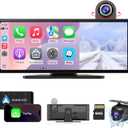 Carpuride Wireless Carplay & Android Auto with Dash Cam - 10.26 Inch HD IPS Touch Car Play Screen for Car, 4K Front & 1080P Rear Camera, Loop Recording, Bluetooth Audio, Mirror Link, GPS, Siri
