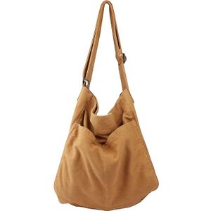 Canvas Hobo Crossbody Shoulder Tote Bag for Women and Men W/Multi-pocket Casual Purse Messenger Bags Travel Work (Color: Brown)