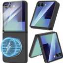 VEGO for Z Flip 7 Case with Screen Protector[Compatible with Magsafe][Anti-Fingerprint & Wear-Resistant]Ultra Slim Soft TPU & Hard PC Shockproof Phone Case for Samsung Flip 7(Not for 7FE)-Matte Black