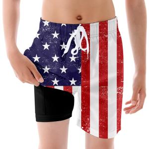 westwolf Boys Swim Trunks with Compression Liner Kids Bathing Suit 6-18 Years Swimwear (B1 Red Blue)