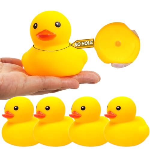 Rubber Yellow Duck,Waterproof No Hole No Squeak 5 Pcs 3.4 Inch No Bebe Noise Ducky Bath Pool Toy Without Hole for Kid Shower Bathtub Toy Birthday Party Decor Cake Topper in Bulk