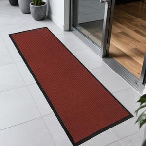 Front Door Mat Indoor Outdoor Entrance 72"x24", Heavy Duty Ribbed Non Slip Mat, Absorbent Dirt Moisture Trapper Waterproof Rubber Backing Doormats, Low Profile Washable Front Doormat, Red