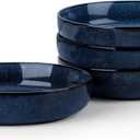 LIANYU Stoneware Pasta Bowls Set of 4, 35oz Large Salad Pasta Bowl for Home, Wide and Shallow Ceramic Plate Bowls for Serving Soup Dinner, Microwave & Dishwasher Safe, Sapphire Blue
