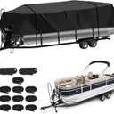 Heavy Duty Trailerable Pontoon Boat Cover (L), 20'2''-22' Marine Grade Waterproof Cover with Adjustable Windproof Tightening Strap & Anti-UV for SunTracker Party Barge/SPORTFISH/Fishin Barge