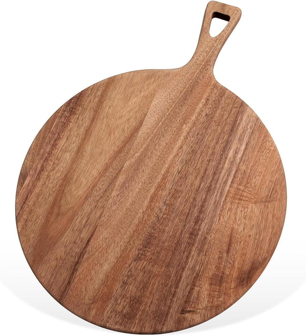 15.4 x 11.4 Inch Acacia Large Wood Cutting Board with Handle Large Round Wooden Cutting Boards Cutting Serving Board for Kitchen Meat Bread Cheese Pizza Vegetables Board Wedding Housewarming Gift