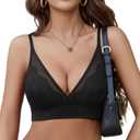 Avidlove Lace Bralette for Women Wireless Mesh Bralettes Sexy V Neck Tank Top with Modal Rabbit Ear Lining (Black, XL)