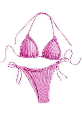Verdusa Women's 2 Piece Striped Halter String Cute Bikini Sets Swim Suits Cheeky Triangle Bathing Suit (M)