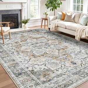 LUMI Washable Area Rug 8x10 for Living Room, Ultra Soft Stain Resistant Carpet with Non Slip Rubber Backing, Non-Shedding Low Pile Rugs for Bedroom, Dining Room, Indoor, Office (Marais)