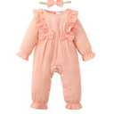 SUNNY PIGGY Newborn Baby Girl Clothes Baby Girl One Piece Romper Fall Winter Long Sleeve Jumpsuit with Hat Sets Cute Infant Outfits