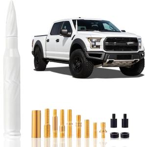 Spiral Aluminum Alloy Bullet Antenna 50 Cal Car Truck Antenna Truck Accessories Silverado 1500 F150 F250 F350 Mustang Explorer 1500 Sierra 1500 Pickup Truck Short Replacement Antenna5.5in White