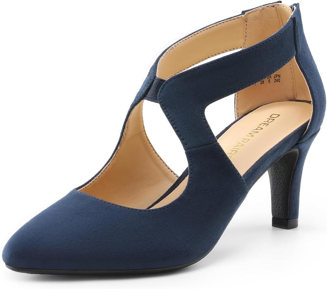 DREAM PAIRS Women's Pumps Closed Pointed Toe Kitten Heels Elegant Party Wedding Dress Shoes for Women (6.5, Navy)