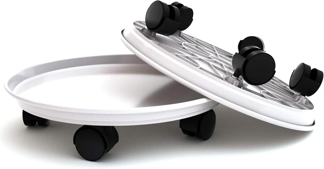 Plant Caddy with Wheels 15.5 Inch, 2 Pack Heavy Duty Plant Dolly Tray, Round Planter Caddies for Indoor & Outdoor Use, White