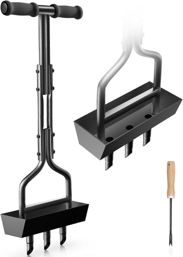 Lawn Aerator Coring Tool with Soil Core Tray, Manual Garden Plug Aerator for Grass Aeration, Yard Aerator & A Cleaning Tool for Compacted Soil, Lawn Care, 38,Patented, Black Handle