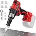 Rivet Gun Compatible with Milwaukee 18V Battery, Cordless Rivet Tool with 3 Size (1/8", 5/32", 3/16") Aluminum Rivets, Brushless Motor Rivet Gun Kit Nose Piece, Led Light, Tool Only