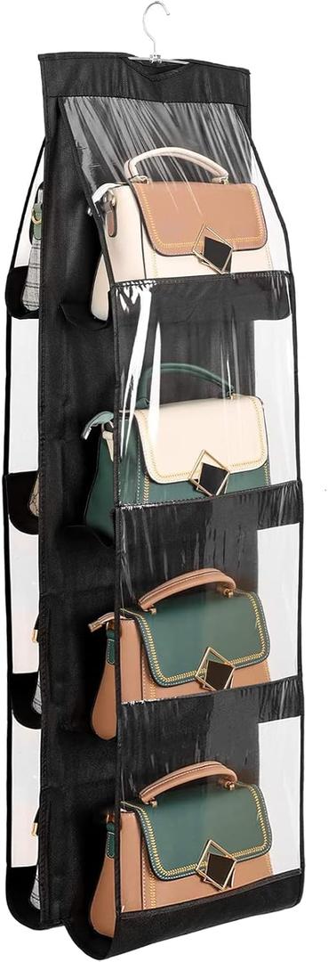 Handbag Purse Organizer, 8 Pockets, Upgrade Dust Proof Purse Organizer Closet, Wardrobe Closet Organizer, Washable Handbag Organizer for Women Handbags Purse (Black 8 Pockets)