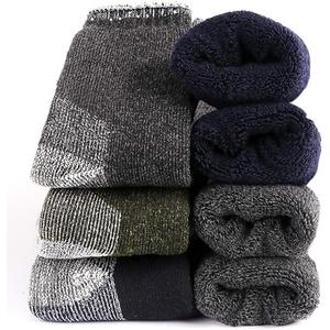 Yoicy Mens Merino Wool Thermal Socks - Soft Warm Fuzzy Winter Heavy Cushion Hiking Socks (Multi1-Super Thick 3pack) 7-12
