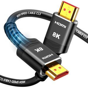 Highwings HDMI Cable 15 FT Long, 4K 8K 10K HDMI 2.1 Cord Ultra High Speed [in-Wall CL3 Rated, 8K@60Hz 4K@120Hz Video 48Gbps], Fit, Durable, Flexible, eARC, HDCP, Compatible for Ethernet SoundBar (Black)