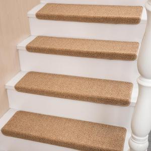 Bullnose Carpet Faux Sisal Stair Treads | Set of 14 | Stair Treads for Wooden Steps Indoor Anti Slip Braided Staircase Protector Pet Friendly Rugs Covers 9.44" X 29.5"x 1.9",Golden