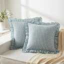 KKJIAF Ruffle Gingham Pillow Covers 26 x 26 Inches, Cotton Plaid Throw Pillow Shams Set of 2, Linen Feel Ruffled Plaid Pillow Cases with Envelope Closure for Sofa Bed (Dusty Blue Plaid)