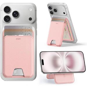 ESR Upgraded Aura for MagSafe Wallet, 5 Card Holder with Adjustable Stand, Magnetic Wallet for iPhone 17e/17/16/15/14/13/12 Series, Not for iPhone 13/12 Mini, Vegan Leather, Pink