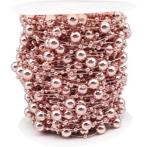 INSPIRELLE 99 Feet Rose Gold Christmas Tree Beads Artificial Pearls Beads Garland Chain Plastic Bead Roll for DIY Christmas Wedding Decoration