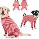 Yeapeeto Dog Onesie Surgery Recovery Suit for Large Medium Bodysuit Dogs Pajamas PJS Full Body for Shedding, Prevent Licking, Wound Protection, Cone Alternative (Red Pink, X-Large)