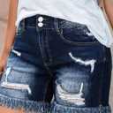 Flamingals Ripped Stretchy Jean Shorts for Women Raw Hem Low Waist Casual Trendy Denim Shorts (Blue, XXL)