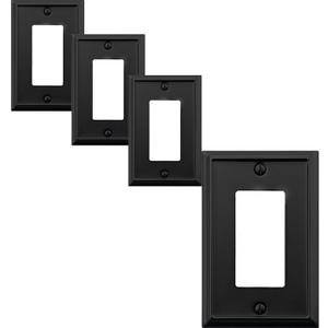 Single Decorator Light Switch Cover Aria Metal Wall Plate, 4-Pack Black 1 Gang Single Rocker, for Receptacle Dimmer Switch GFCI Outlet, Switch Cover Decorative Wallplate, Durable