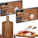 2 Set Bridal Baby Shower Cheese Prizes Wooden Square Board Gift Set Knives Forks Thank You Tags with Box for Guests for Valentines Bridal Baby Shower Housewarming Gifts (Acacia Color)