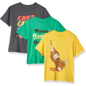 Curious George Little Boys' Toddler Boys T-Shirt 3-Pack No 1, Assorted, 4T