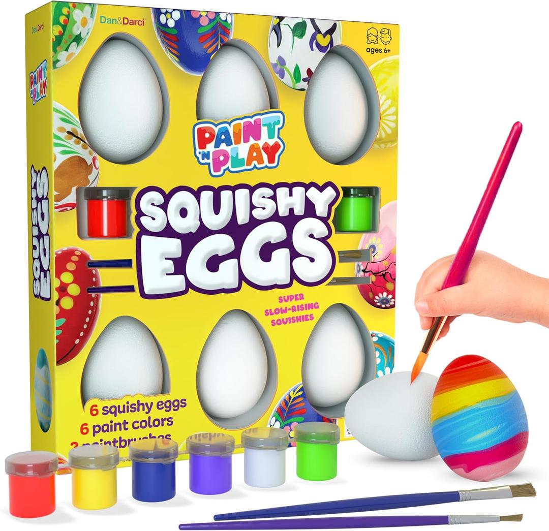 Easter Egg Squishy Painting Kit - Arts & Crafts for Girls and Boys - Kids Art Activities - Craft Gift for Kid Ages 6 7 8 9 10 Year Old Girl Gifts - Decorate 6 Slow Rising Squishies with Paint
