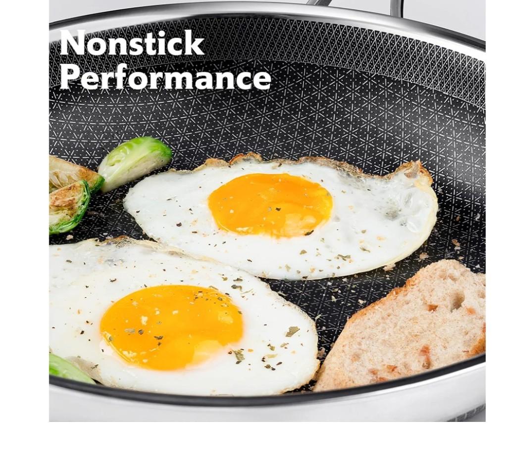 Hybrid Pans Set Nonstick Piece, 12 Inch Nonstick Frying Pans Set, Dishwasher Induction Oven Broiler Safe Stainless Steel Skillet, PFOA Free Kitchen Cookware Set