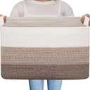 OIAHOMY Large Blanket Basket, 65L Cotton Rope Woven Laundry Basket, Toy Bin for Baby Room, Container for Blanket Storage in Living Room, 20''16''12'', Gradient Brown