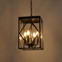 Outdoor Pendant Light 4 Lights Modern Outside Chandelier Outdoor Hanging Lantern Light with Clear Glass, Matte Black Exterior Pendant Lighting Fixture for Porch, Yard, Gazebo