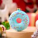 2 x Joiedomi Donut Food Mini Christmas Ornaments Blue, Snacks Blown Glass Small Ornament for Christmas Tree Hanging Outdoor Decorations Indoor, Xmas Blue Candy Party Favors