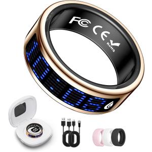 Smart Ring for Women & Men, Fitness & Health Tracker with Display Screen, IP68 Waterproof Smart Rings for Health Monitoring, Fitness Tracker Ring with Call Notification, No App Fees (Rose Gold, 12#)