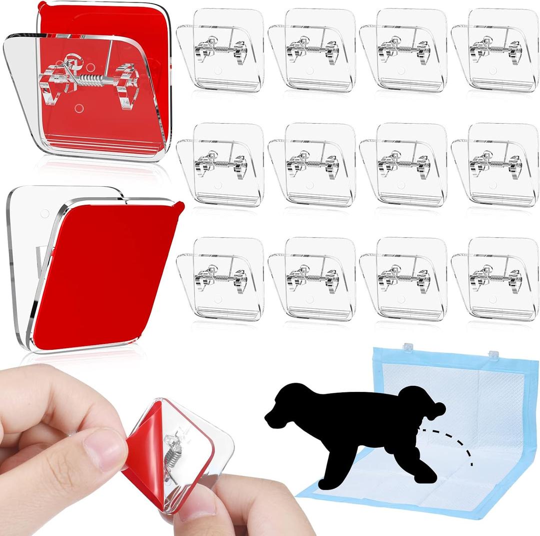 Yalikop 12 Pcs Wall Pee Pad Holder Dog Potty Training Pad Sticky Wall Clip Transparent Adhesive Clips with 6 Pcs Strong Adhesive for Dog Housebreaking Supplies(Clear)