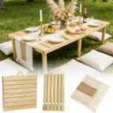 Gereat 60" X 30" Boho Low Picnic Table, Portable Wooden Picnic Table with 3 Adjustable Heights, Natural Pine Wood Floor Table for Camping, Weddings, Beach & Family Gatherings, Seating for 6-8 People
