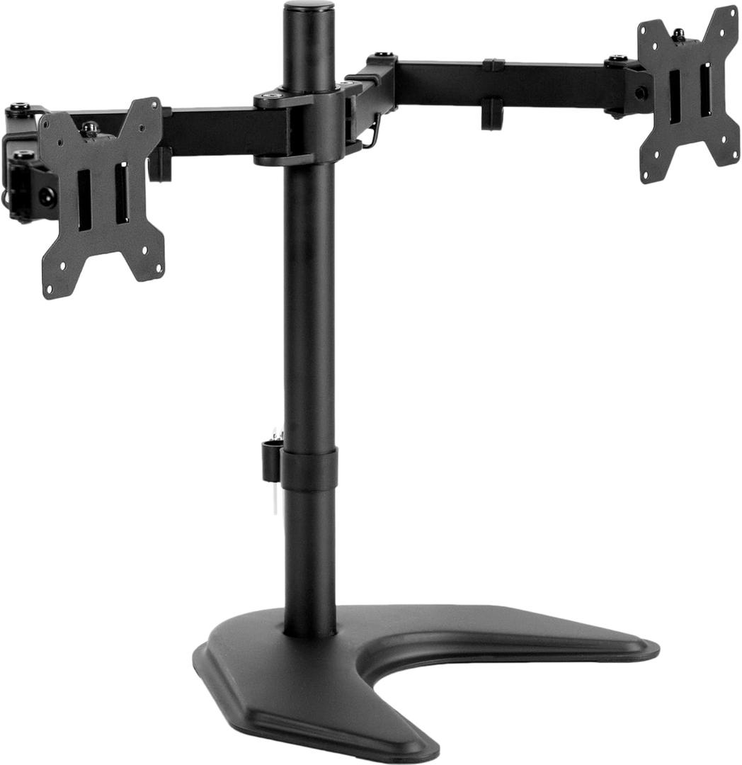 VIVO STAND-V002F Dual LED LCD Monitor Free-Standing Desk Stand for 2 Screens up to 27 Inch Heavy-Duty Fully Adjustable Arms with Max VESA 100x100mm (Black)