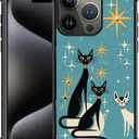 Phone Case Compatible with iPhone 16 Pro - Wireless Charging Compatible,S Mid Century Cat TPU Bumper and Hard PC Pattern Back Case