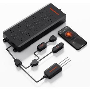 Spider Farmer GGS AC10 Power Strip Kits, 10 AC Smart APP-Based Controls Outlets, 3 in 1 Soil Sensor, Temp Humid Light Sensor, for Indoor Grow Tent Plants Room