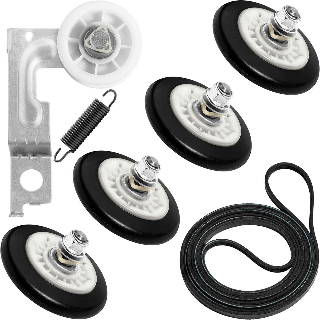 Upgraded 4581EL2002L Dryer Repair Kit for LG Kenmore,Low Noise Dryer Roller | wearproof rubber rollers, thick belt & steel pulley, replaces multiple OEM parts, fixes squeak/spin faults, easy install