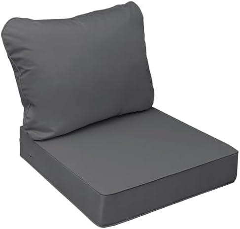 AAAAAcessories Outdoor Seat Cushions for Chairs, Fade-Resistant, Waterproof Patio Furniture Replacement Cushions, 22" x 24" x 5" + 22" x 19", Dark Gray