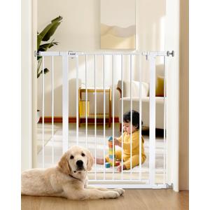36" Extra Tall Baby Gate for Stairs, 29.5-40.5" Wide Dog Gate for Doorways, Walk Thru Auto Close Metal Pet Gate for The House, Stairs and Doorways, Child Gate Pressure Mounted Dog Gate Indoor (White)