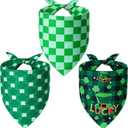 St. Patrick's Day Dog Bandanas XLarge 3PCS, 6 Pattern Green Scarf for Boy and Girl, Triangle Reversible Bibs Breed for Puppy Pets