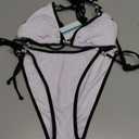 TASHEHE Women's Bikini Set Sexy Triangle Tie Swimsuits Color Block String Double Straps Two Piece Bathing Suit - White/Black / 403 - Small